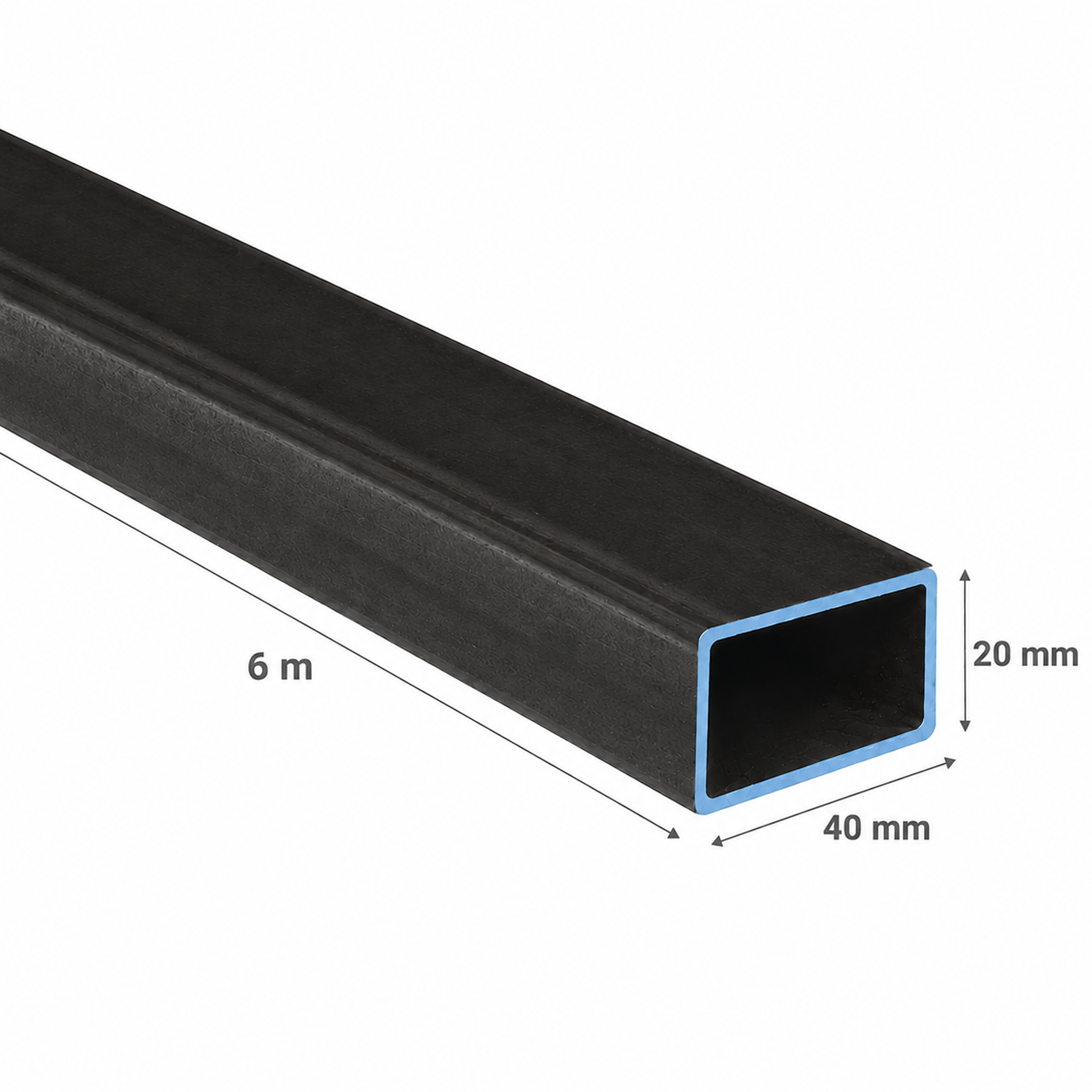 PERFIL RECTANGULAR ACERO (40x20x2mm) EN 6Mt.