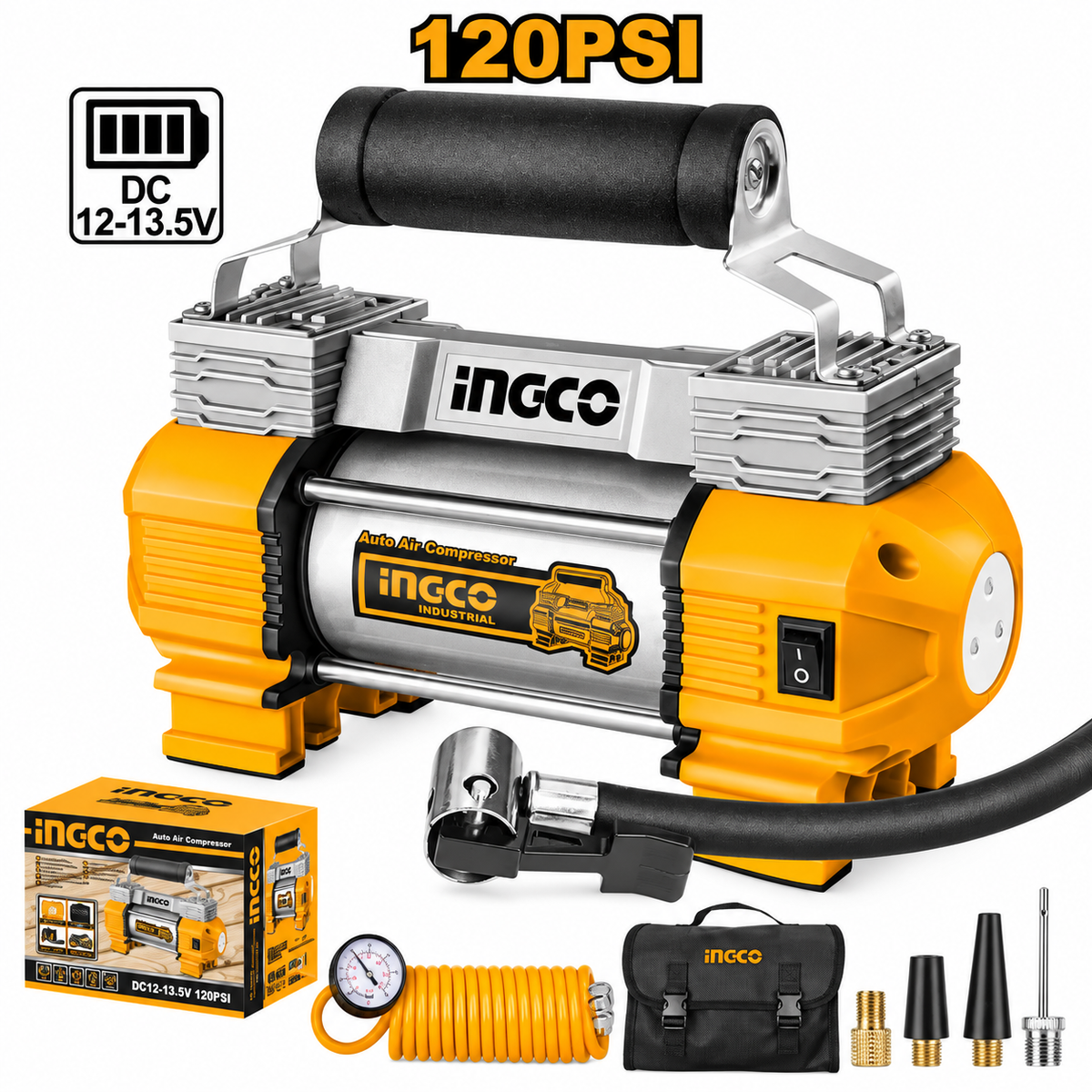COMPRESOR DE AIRE VEHICULAR INGCO 13.5V/ 120 Psi
