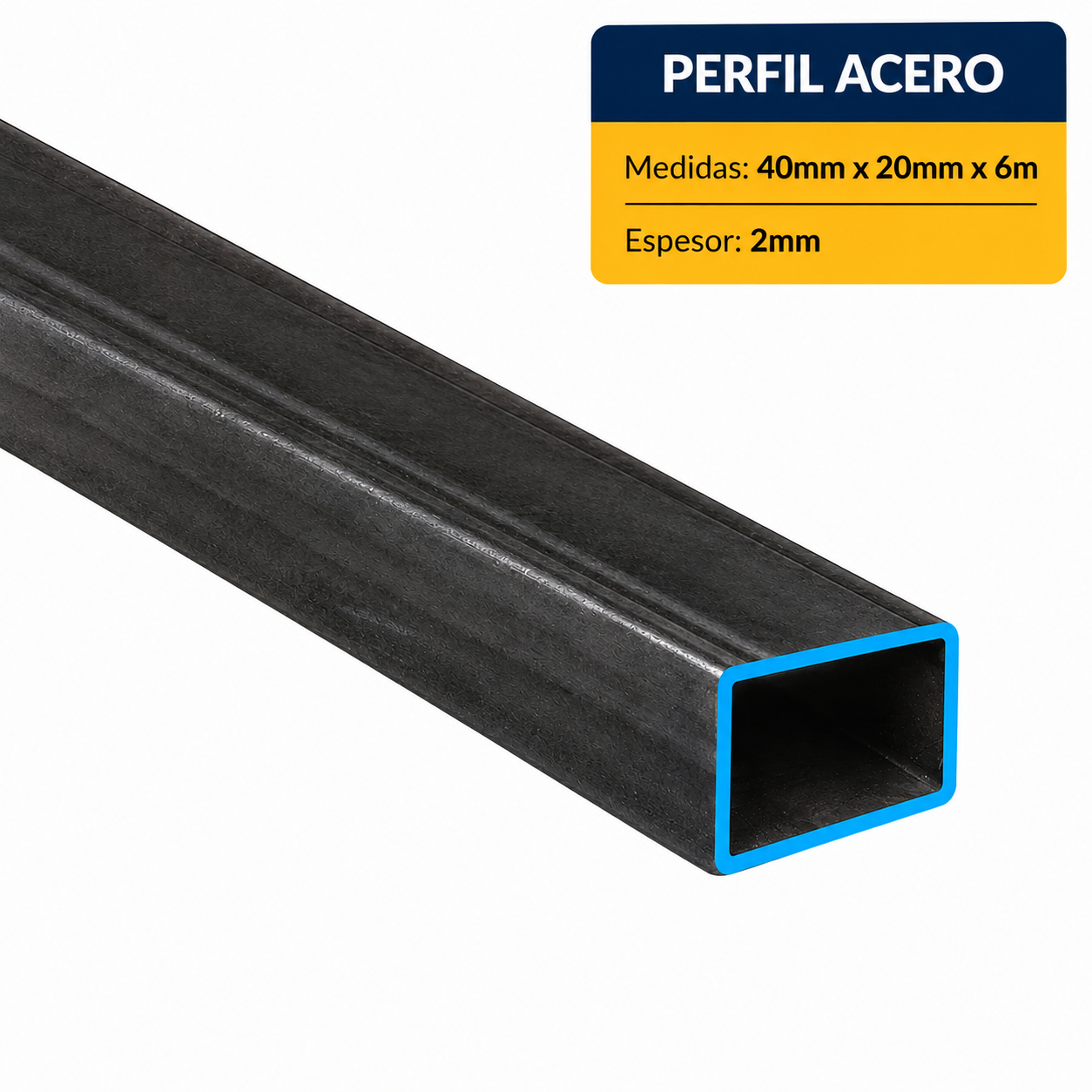 PERFIL RECTANGULAR ACERO (40x20x2mm) EN 6Mt.