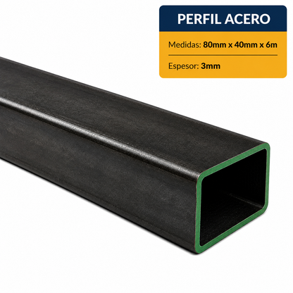 PERFIL RECTANGULAR ACERO (80x40x3mm) EN 6Mt.