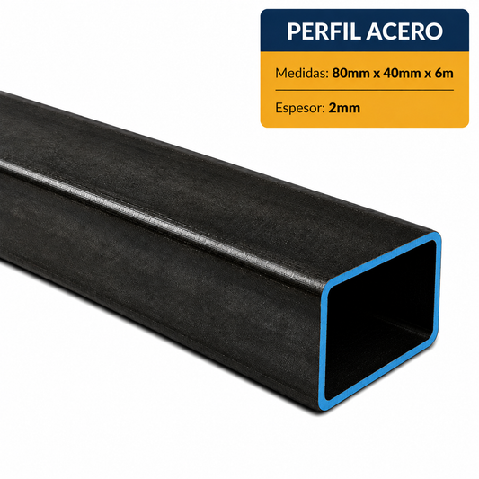 PERFIL RECTANGULAR ACERO (80x40x2mm) EN 6Mt.