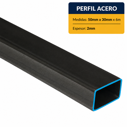 PERFIL RECTANGULAR ACERO (50x30x2mm) EN 6Mt.