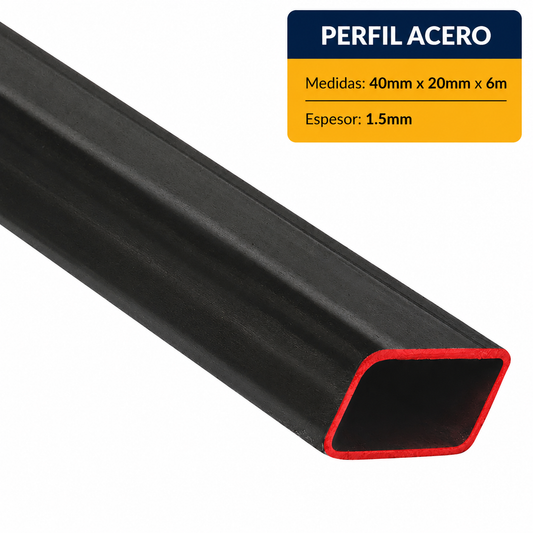 PERFIL RECTANGULAR ACERO (40x20x1.5mm) EN 6Mt.