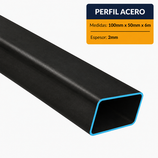 PERFIL RECTANGULAR ACERO (100x50x2mm) EN 6Mt.