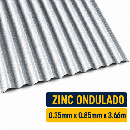 Plancha de Zinc Acanalada – 0.35 mm | 85,1 x 366 cm