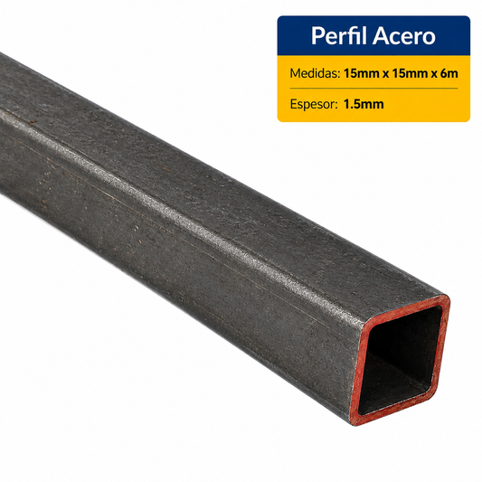 PERFIL CUADRADO ACERO DE (15x15x1.5mm) EN 6 Mt.