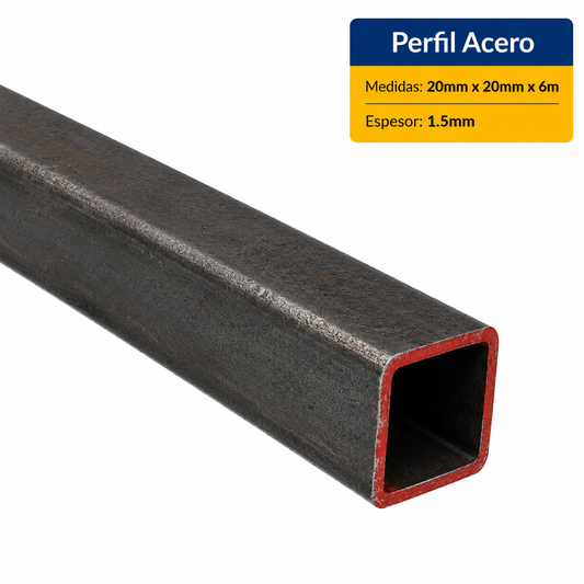 PERFIL CUADRADO ACERO DE (20x20x1.5mm) EN 6 Mt.