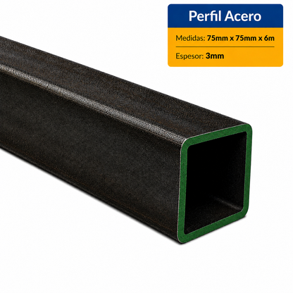 PERFIL CUADRADO ACERO DE (75x75x3mm) EN 6 Mt.