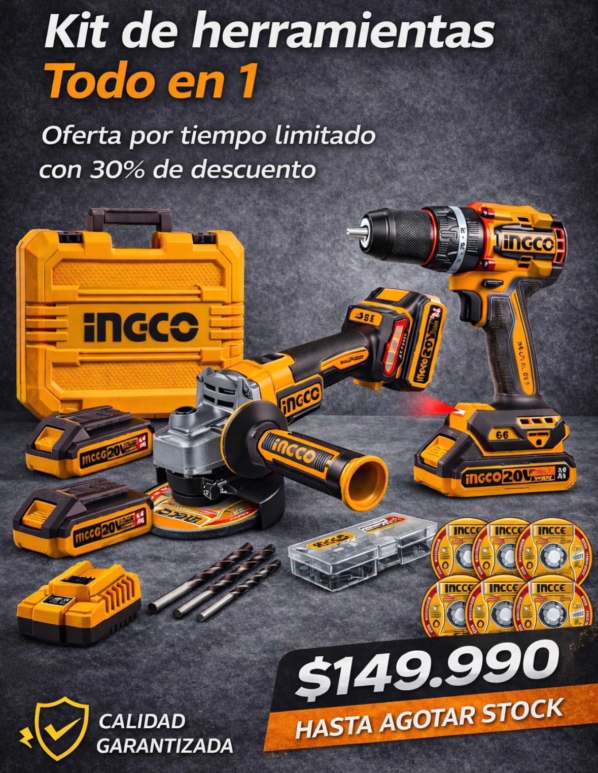 🔥 Kit de Herramientas INGCO 20V Todo en 1