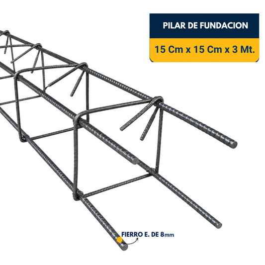 PILAR DE FUNDACION DE 15x15x3Mt. (Fierro E. 8mm)